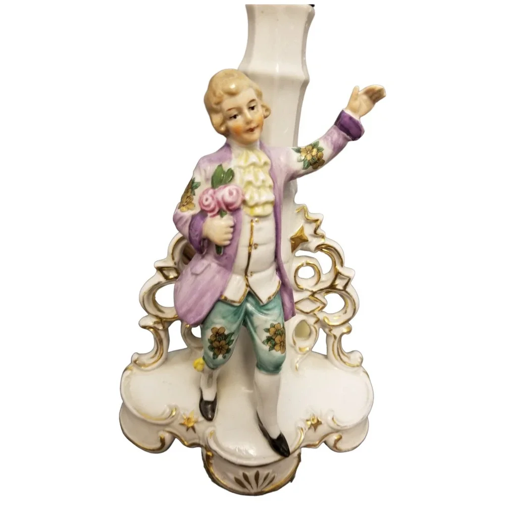 Vintage Victorian Lamp Porcelain Man Figure 10.5 in Height Made in Germany
